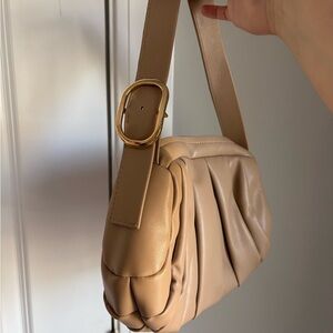 Mango Tan Leather Shoulder Bag